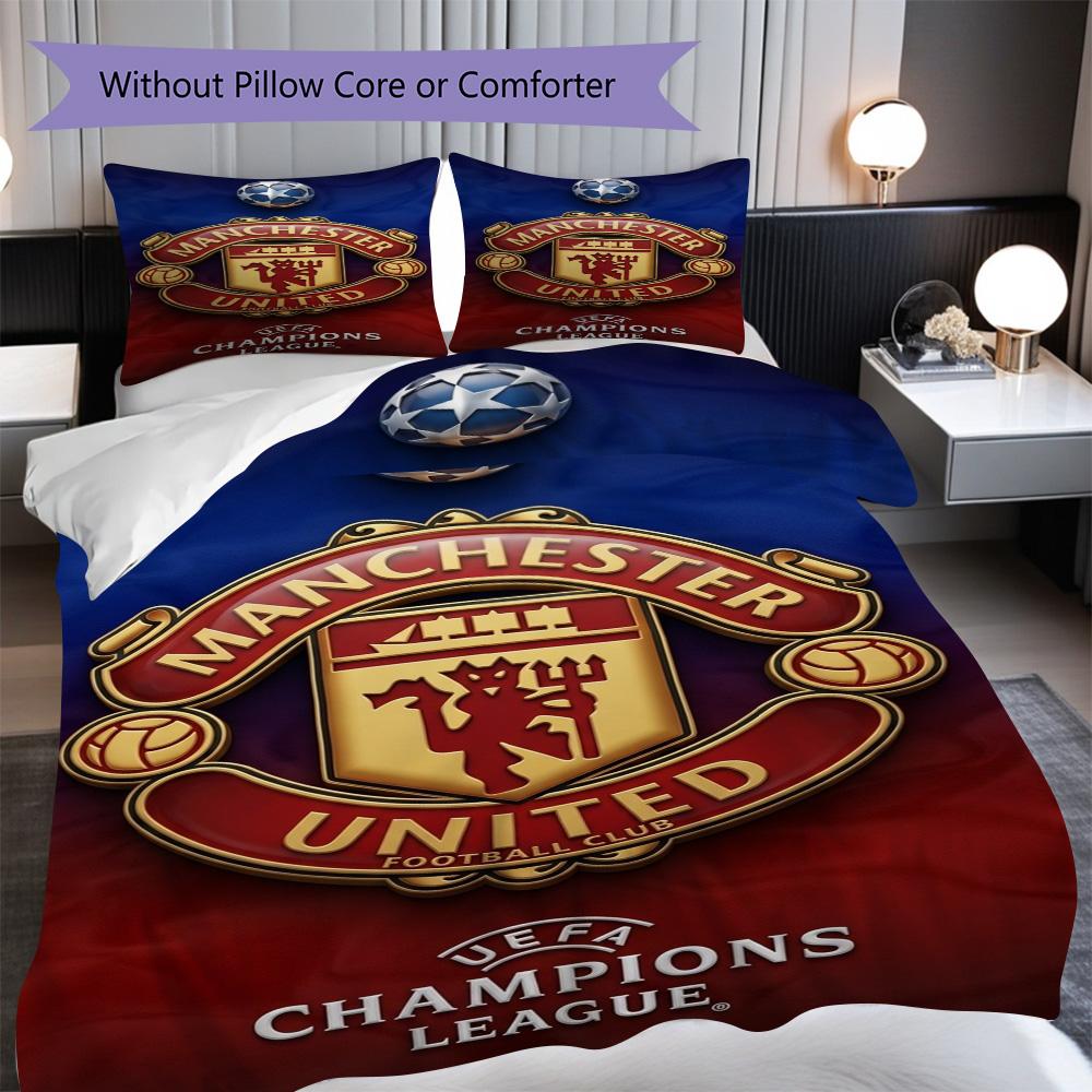 Emblema Manchester Glory Set da tre pezzi (1 * copripiumino + 2 * federa, senza nucleo) Set biancheria da letto 2D Piatto Regalo di Natale Compleanno