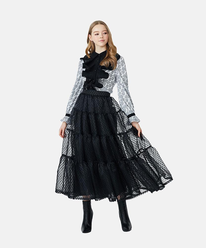 L By L Black Tiered Tulle Long Skirt
