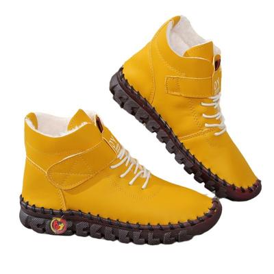 Sapatos de Inverno Femininos Costurados à Mão Cano Alto Sapatos de Algodão Tênis Casual Feminino Mais Veludo Quente Sola Macia Antiderrapante Bota