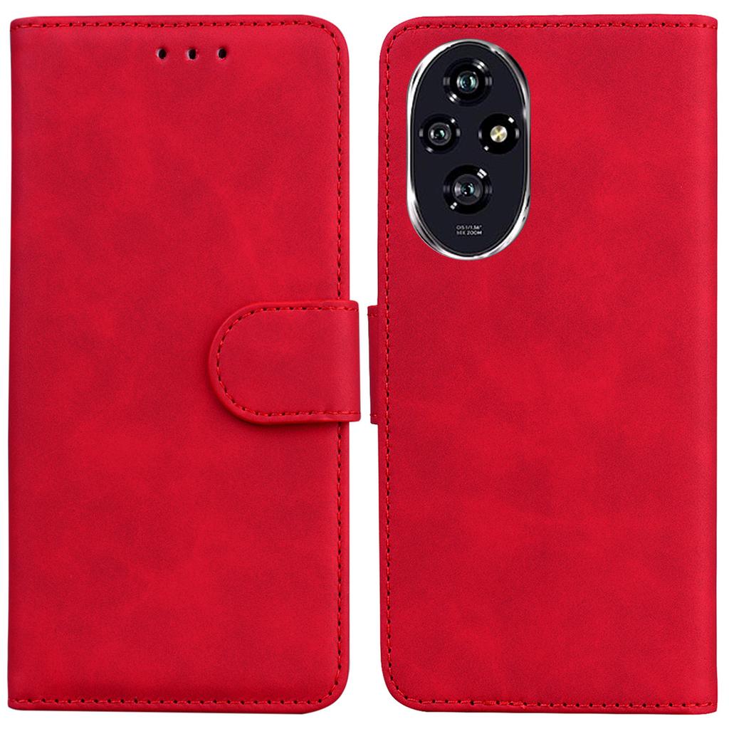 For Honor 200 5G Protective Case Solid Color Leather Mobile Phone Cover with Stand