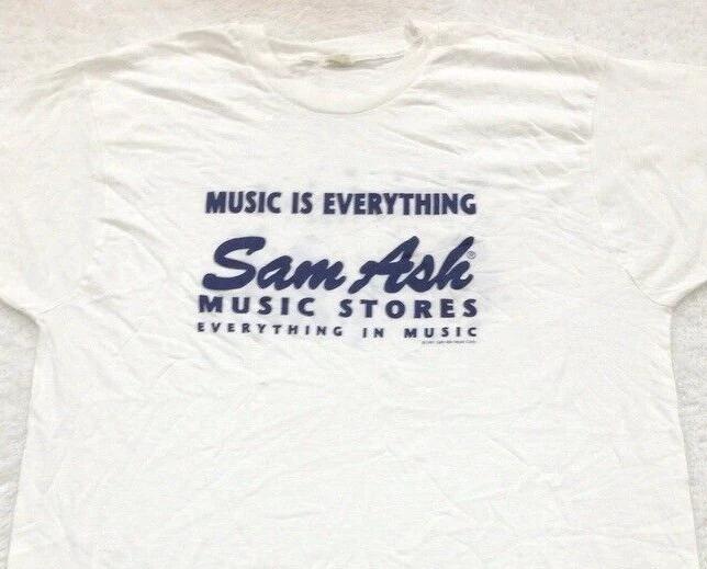 винтажная футболка 80-х SAM ASH MUSIC STORES 2-сторонняя MEDIUM/LARGE одинарный шов 90-е S