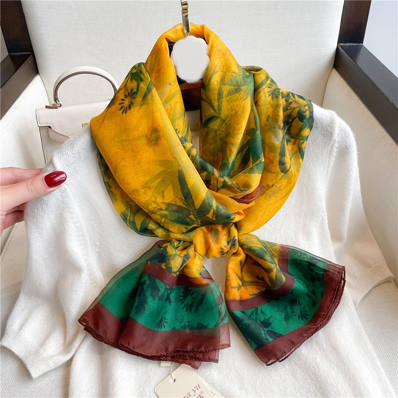 Yourou yarn temperament pattern scarf women's large size bamboo imitation silk commuting sunscreen light luxury silk scarf large shawl