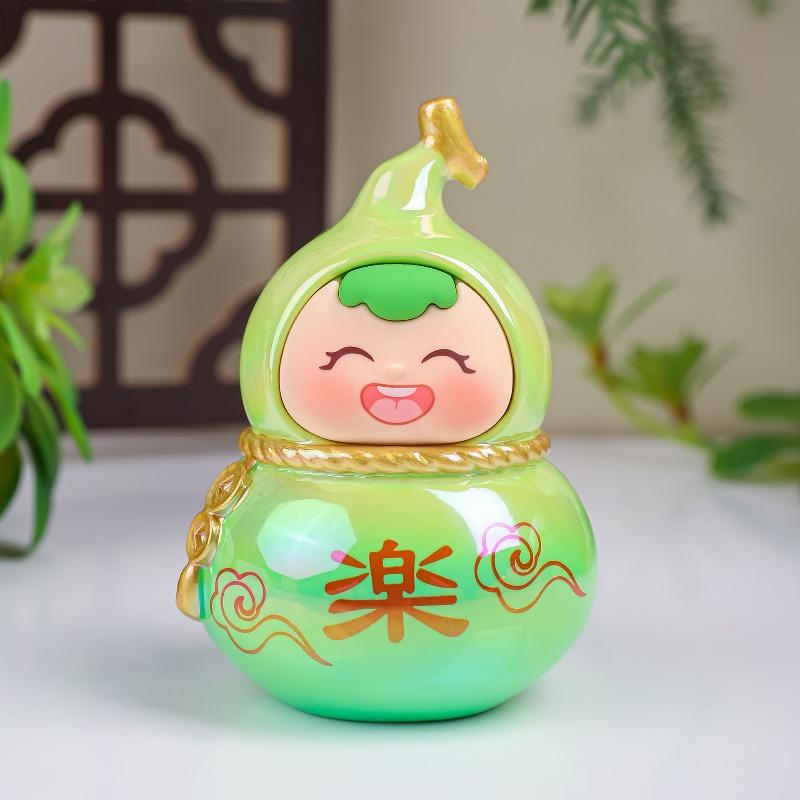 Cute Little Fuxi Gourd Figurines, Office Desk Decoration Gifts, Electroplated Dolls, Temples