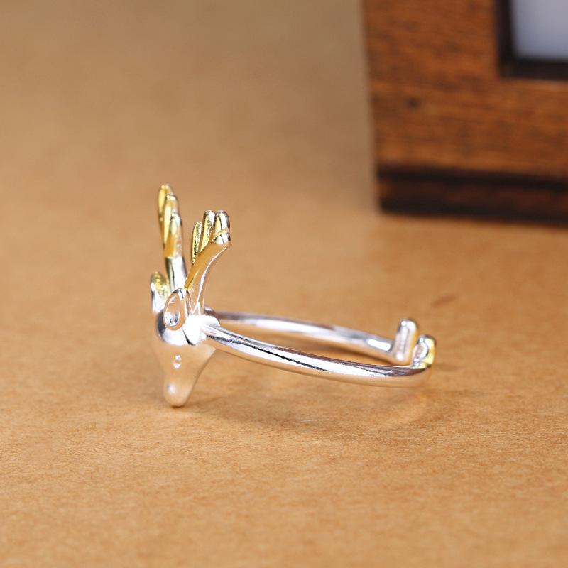 Creative Gold Christmas Reindeer Sterling Silver Women's Ring