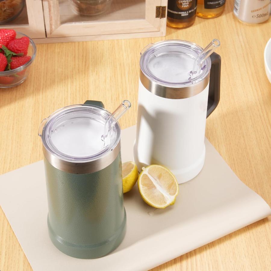 

2 комплекта крышек для кружек на замену со стеклянными соломинками, совместимые с пивными кружками 24 унции, многоразовые крышки для тамблеров с уплотнением United States