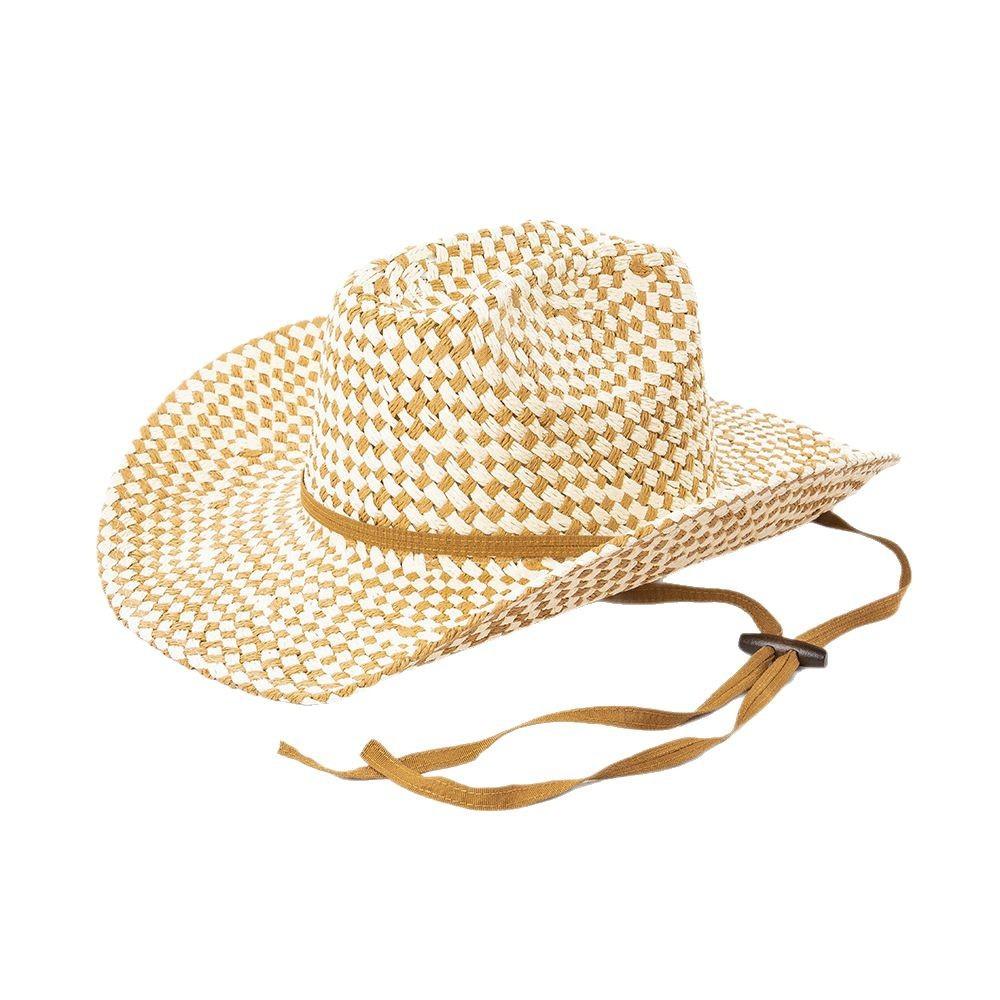 Sombrero de paja de vaquero doble cóncavo tejido a mano de dos colores sombrero de vaquero western para viajes al aire libre playa sombrero de caballero para mujer sombrero vaquero