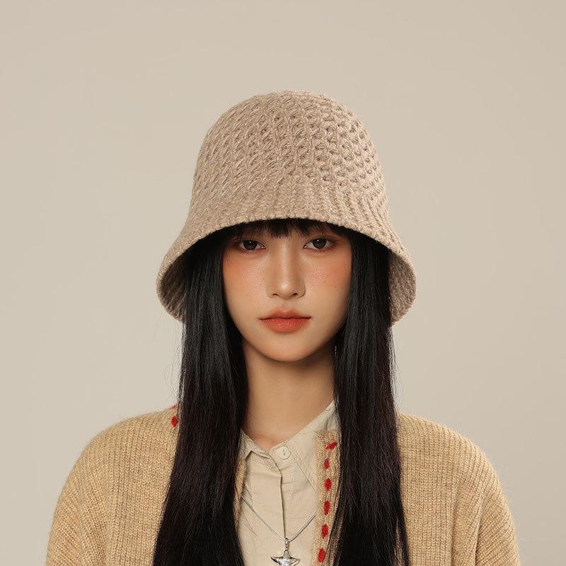 Autumn Winter Fisherman Cap, Korean Style Women'S Knitted Bucket Hat Small Face-Shown Design, Warm Uv Protection Hat Casual