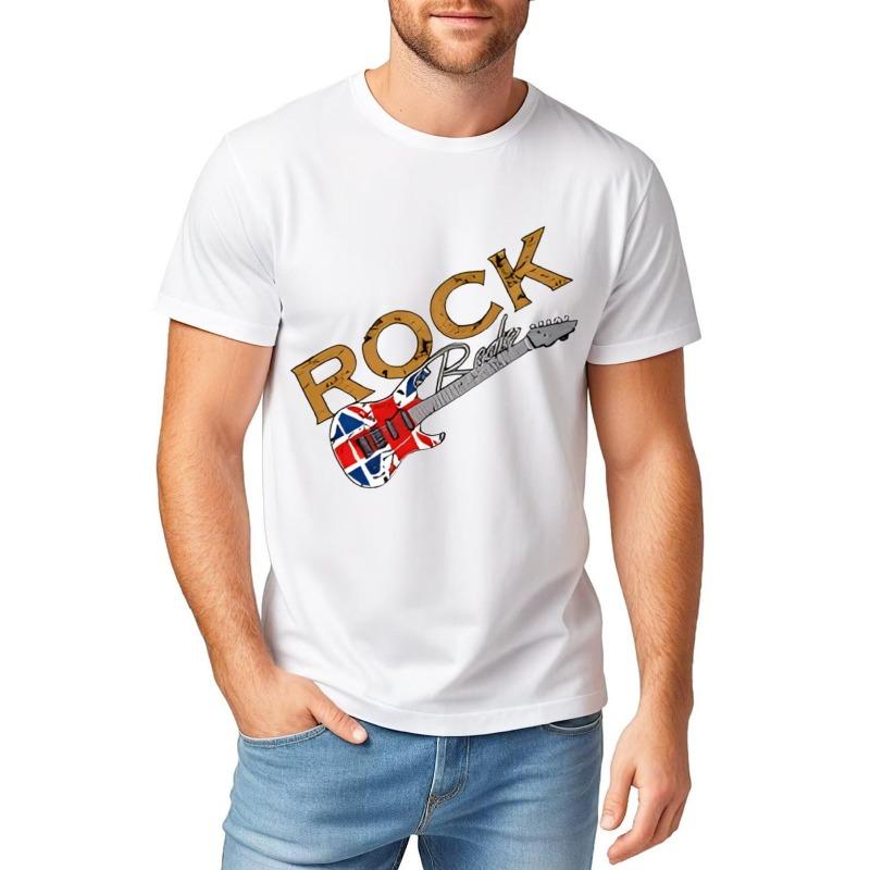 Union Jack Rock Electric Guitar British Flag Music Art Print Black And T-Shirt for Men, Soft, Breathable, Soft, Core T-Shirt, Soft Tee, Cute Tee S белый