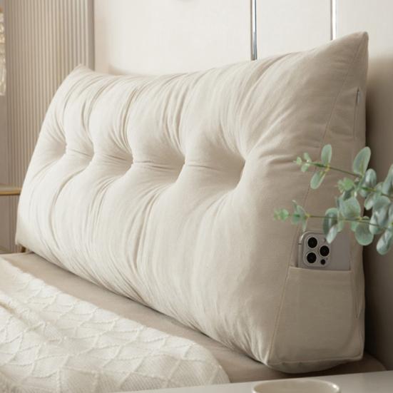 Headboard Wedge Pillow Bedhead Triangular Headboard Pillow Ergonomic Backrest Bolster Cushion with Side Pocket for Dorm Bed Sofa