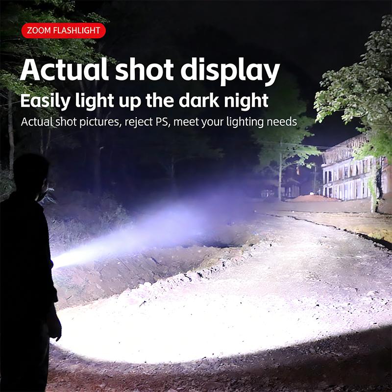 Strong Flashlight USB Type-C Rechargeable Outdoor Lighting Side Light Battery Display Large Capacity ABS Burst Flash Zoom