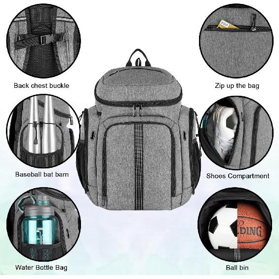 GRANDUP | Basketball Backpack, Large Sports Bag, With independent Ball Rack and Shoe Compartment, Can Store Thermos Bottles and Towels, Very Suitable