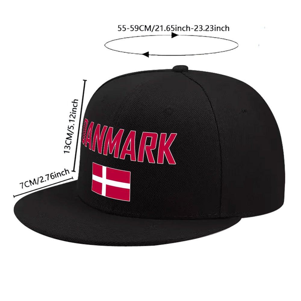 Denmark Danemark Flag Graphic Flat Brim Snapback Cap Polyester Adjustable Casual Adult Headwear