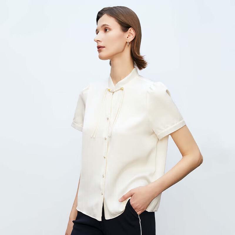 JESSIE Women s New Chinese Style Textured Short Sleeve Shirt M