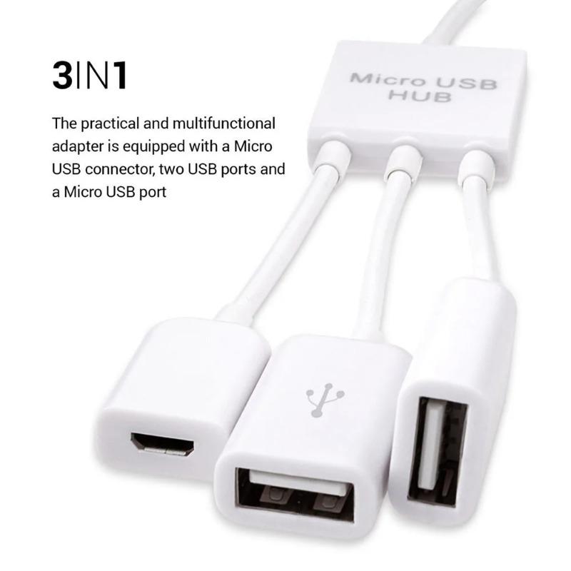 3in1 Micro USB TYPE-C OTG Hub Adapter For Smartphone / Tablet Micro USB Splitter Compatible With Apple, Samsung, Lenovo, Asus