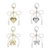 Pearl Bow Heart Keychain 3D Bag Charm Ornament In Gold/Silver