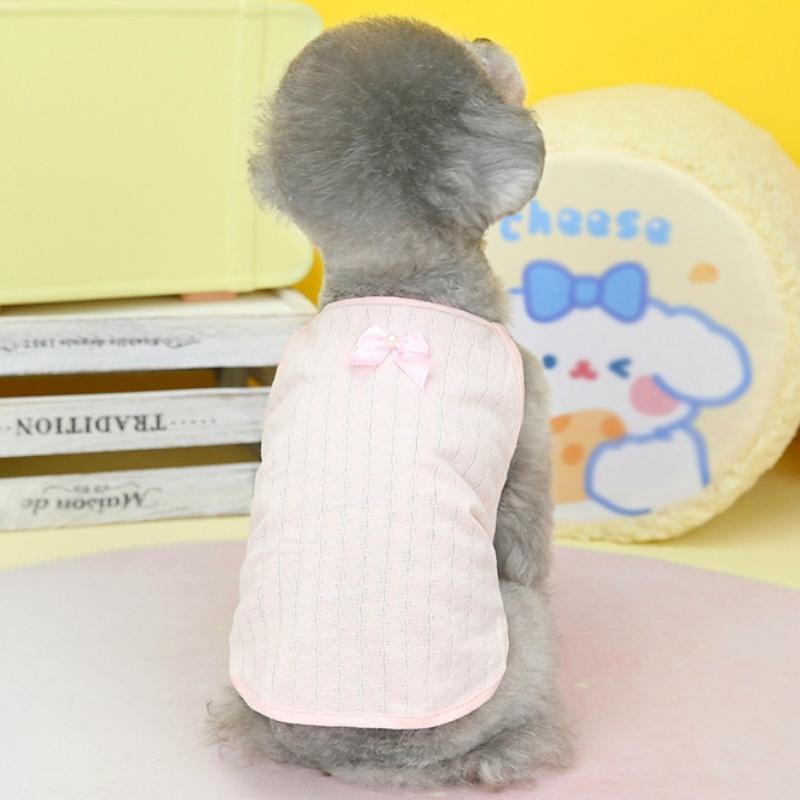 Cute Bow Dog Vest Fashion Solid Dog Clothes Summer Sling Puppy Shirt Soft Cotton Cat Vest Pet Pullovers Chihuahua Poodle Apparel