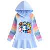 Girls' Hooded Rainbow Ruffle Dress - Long Sleeve Cartoon Princess Style for Spring & Autumn