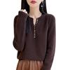 Autumn/Winter Women's Pure Wool V-neck Long Sleeve Multi-button Loose Sweater