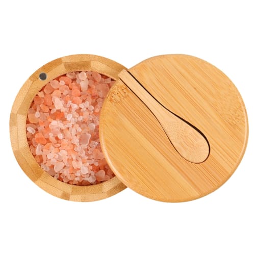 EDENMS Bamboo Salt Box with Spoon, Salt Cellar, Salt Keeper, Spice Storage Box, Seasoning Pot, Sugar Bowl with Swivel Magnetic Lid, Kitchen Spice Cell