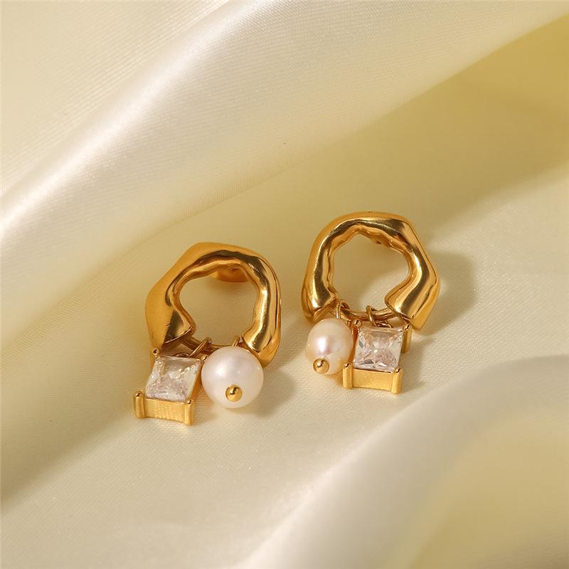 Delicate French Vintage Earrings For Women Girl Green Cubic Zirconia Pendant Earrings Fashion Geometric Pearl Charms Jewelry