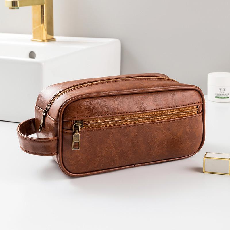 Men s Luxury PU Leather Makeup Bag - Large Capacity, Handheld, Elegant Wash Bag