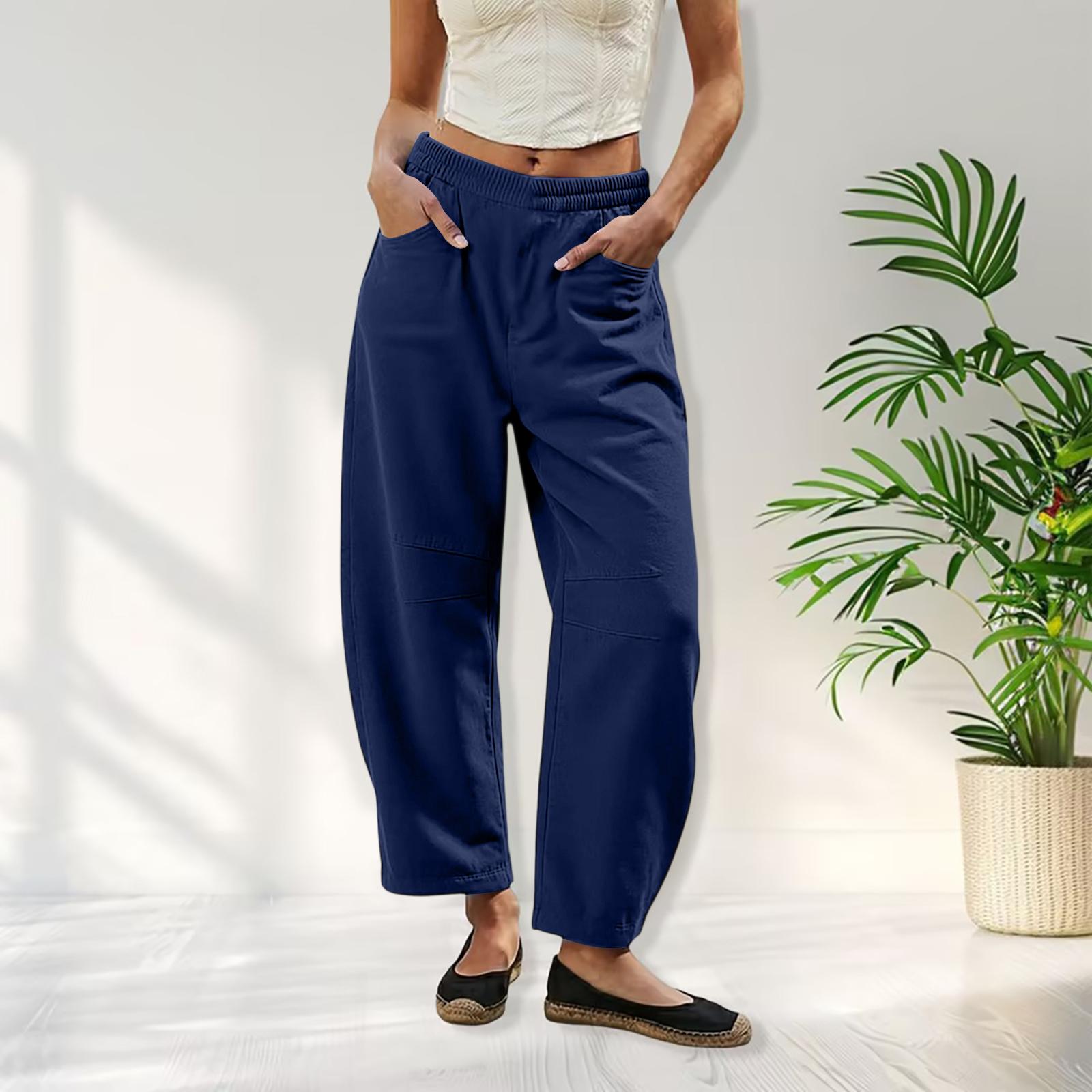 

Ladies Color Casual Fashion Breathable Loose Cotton And Linen Pants XL Темно-синій