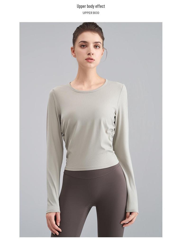 Women's Quick-Dry Long-Sleeve Slimming T-Shirt for Running, Yoga & Outdoor Activities.