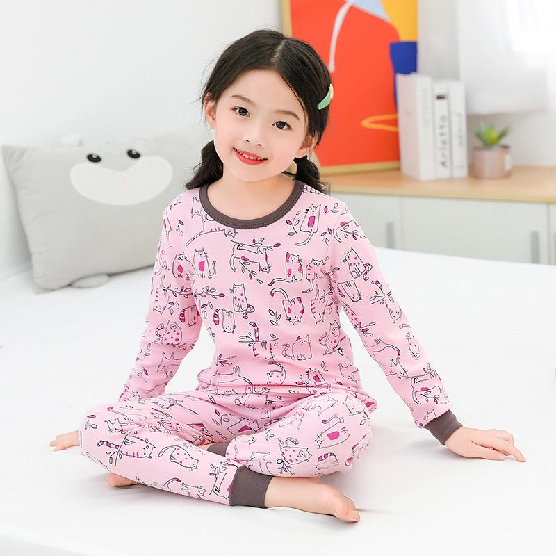 Pure Cotton Flannel Autumn/Winter Girls' Round Neck Underwear Set