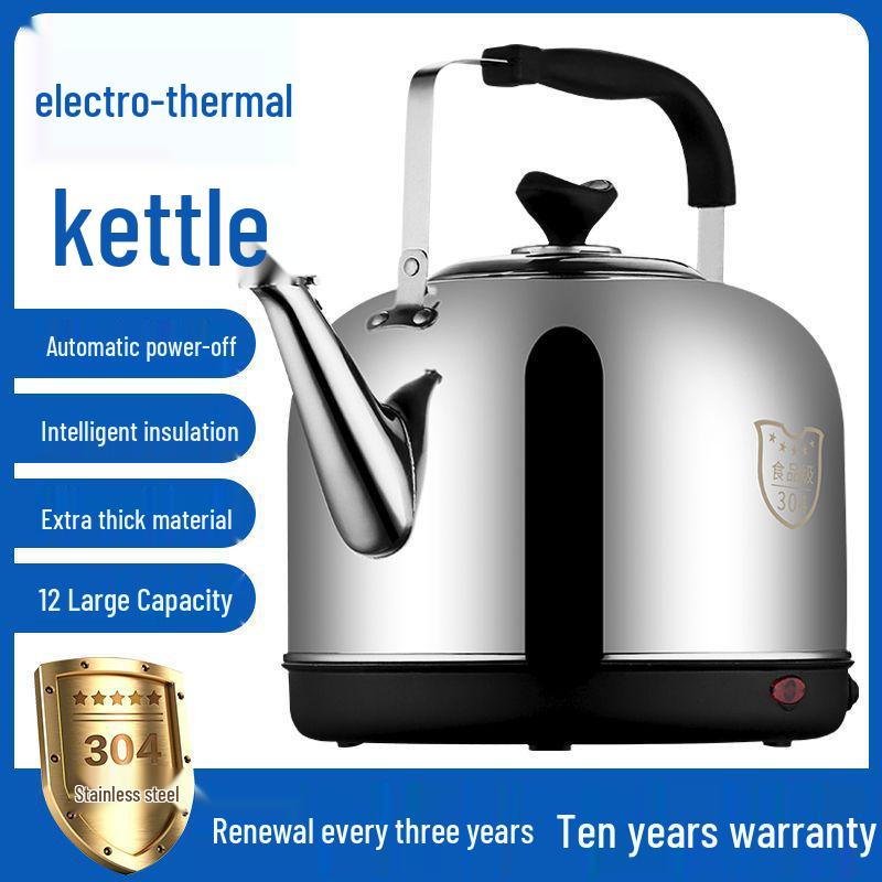 304 Stainless Steel Large Electric Kettle with Auto Power-Off & Keep Warm, Whistle Teapot for Household
