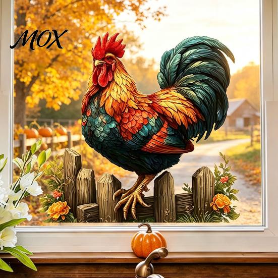 Decorative Glass Sticker 1/2 Sheets Farmhouse Rooster Static Window Cling, Removable Cock Door Decorations Decor, Reusable Decal for Home Living Room