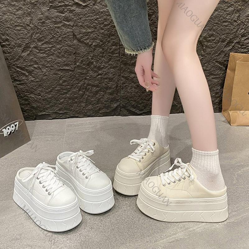 Fashion Baotou Sneakers Half Slipper Women Spring Summer Shoes Casual Slip on Thick Bottom Fashion Casual Lazy Women Vulcanize Shoes