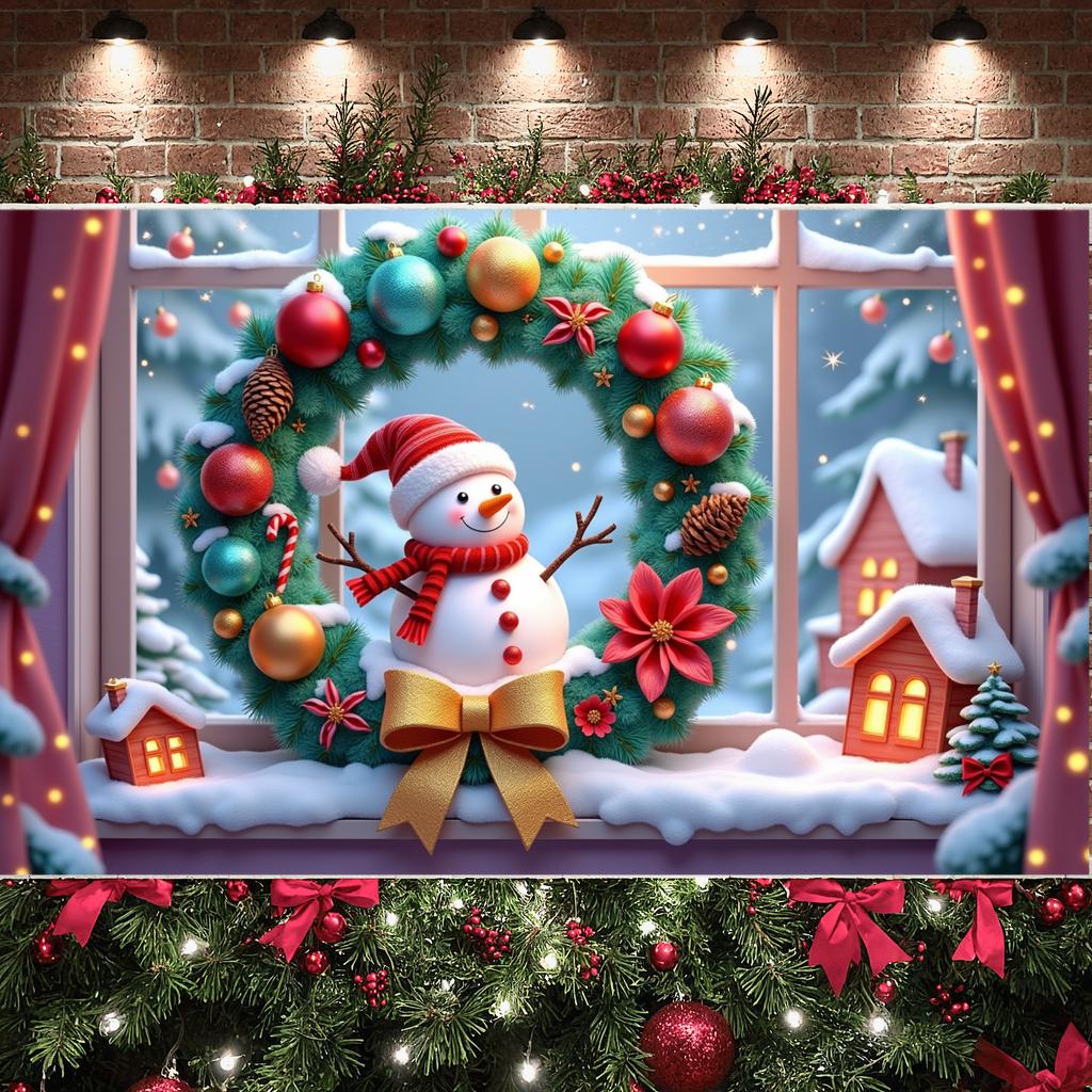 "Xmas Display" "Colorful Ornaments" ["Christmas Banner" "Festive Banner" "Snowman Design" "Seasonal Display" For "New Year