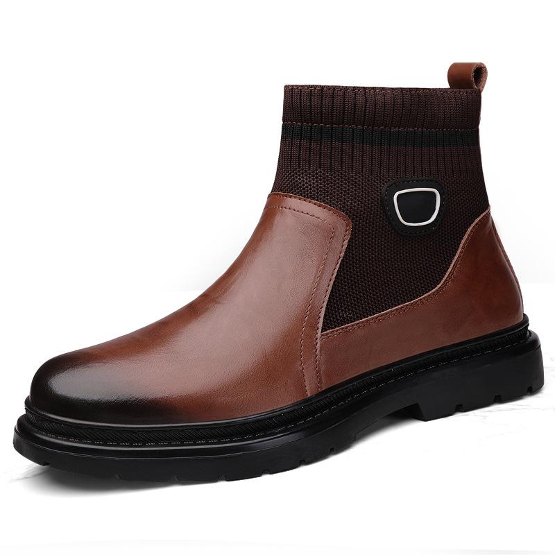 Men s British Style High-Top Leather Work Boots, Thick-Soled, Plus Size, Autumn/Winter Casual. 39