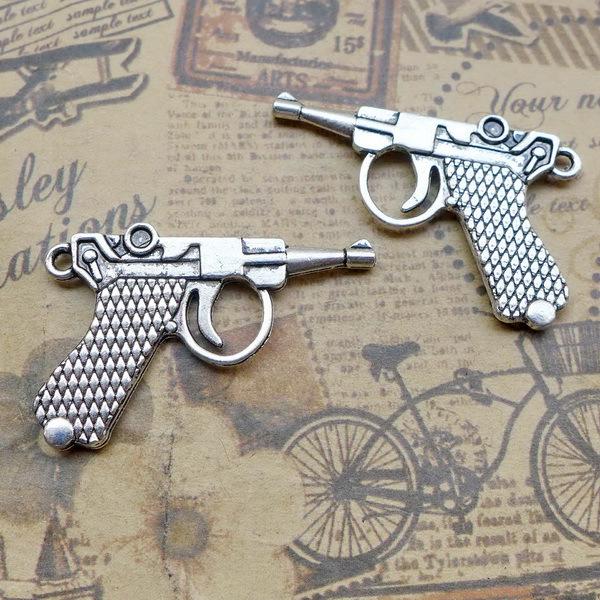 Antique Silver Alloy Gun Charm, 40x27mm, 50 Pcs, 6.1g Each античный серебряного