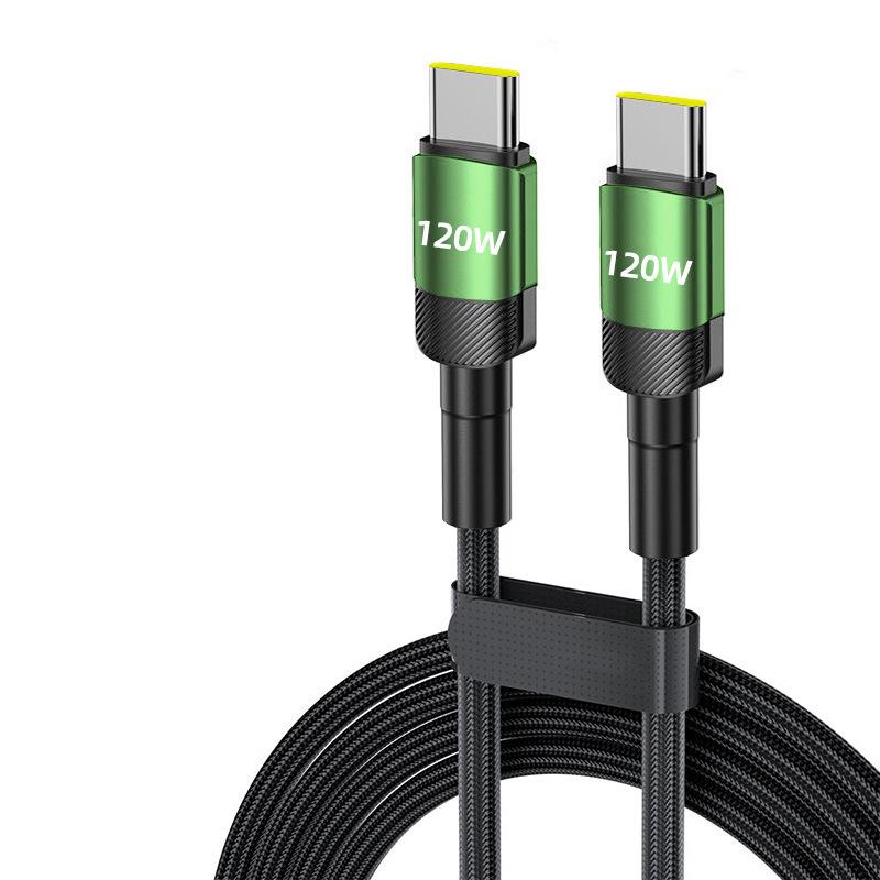 120W Dual Type-C Fast Charging Cable for Apple 15/16 & Huawei - Car & Computer Compatible.