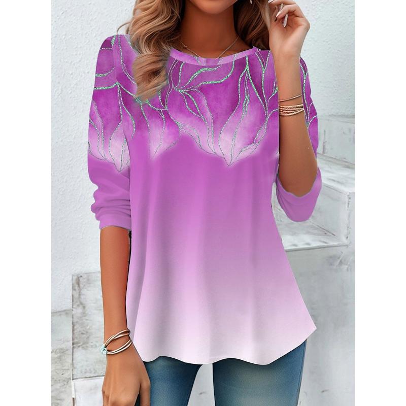 

Women s T shirt Crew Neck Long Sleeve Tunic Floral Graphic Elegant Casual Round Neck Regular Tops Daily Print Blue Purple Green Fall 2XL