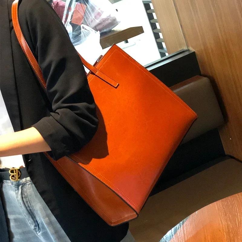 Women Cow Genuine Leather Luxury Shoulder Bags Lady Retro Soft Cowhide Handbags Female Design Fashi Tote Bucket Bag for Ladies