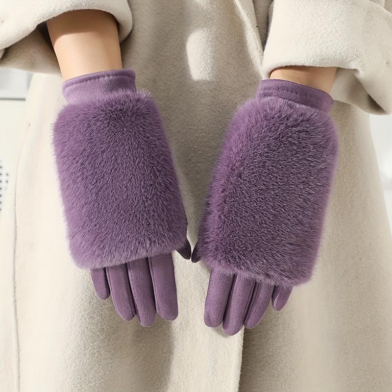 Women's Winter Plush Lined Warm Windproof Cold-Proof Touchscreen Gloves, 1 Pair