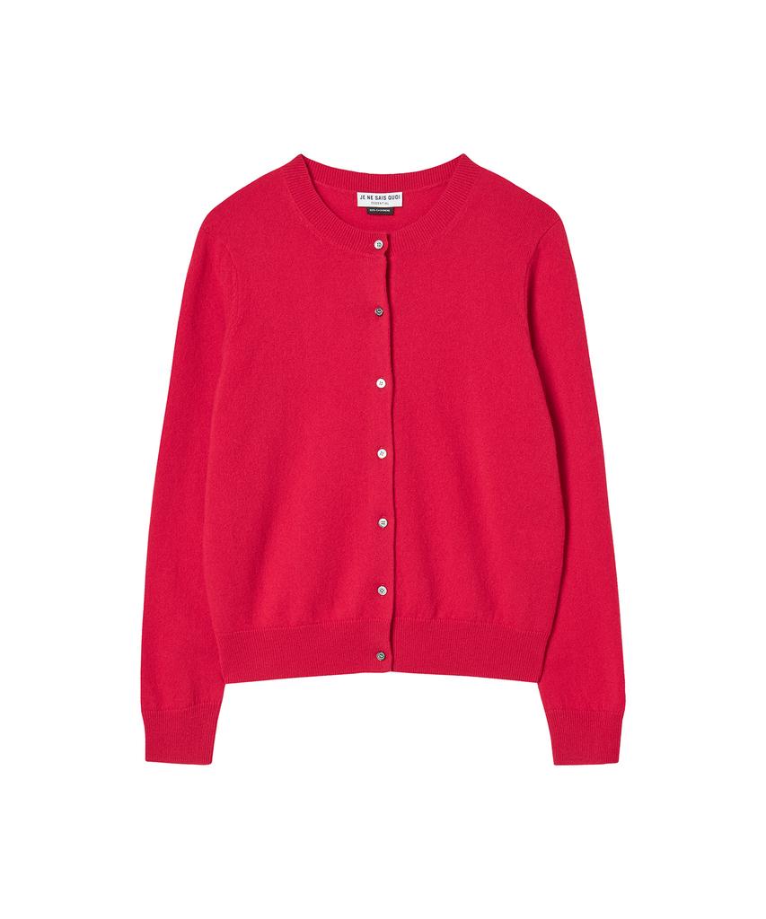JE NE SAIS QUOI [100% Cashmere] Signature Crew Neck Cashmere Cardigan_ Red