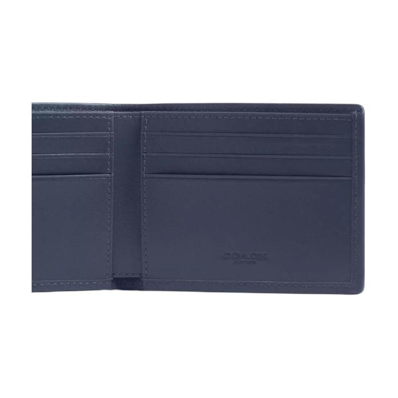 COACH Billfold Wallet 10 Signature Flip Closure Card Holder Coated Canvas Jacquard and Calf Leather Card Holder Regular Men's Dark Blue dark blue