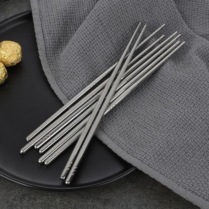 304 Stainless Steel Non-Slip Heat-Resistant Chopsticks - Six-Ring Design for Household and Commercial Use