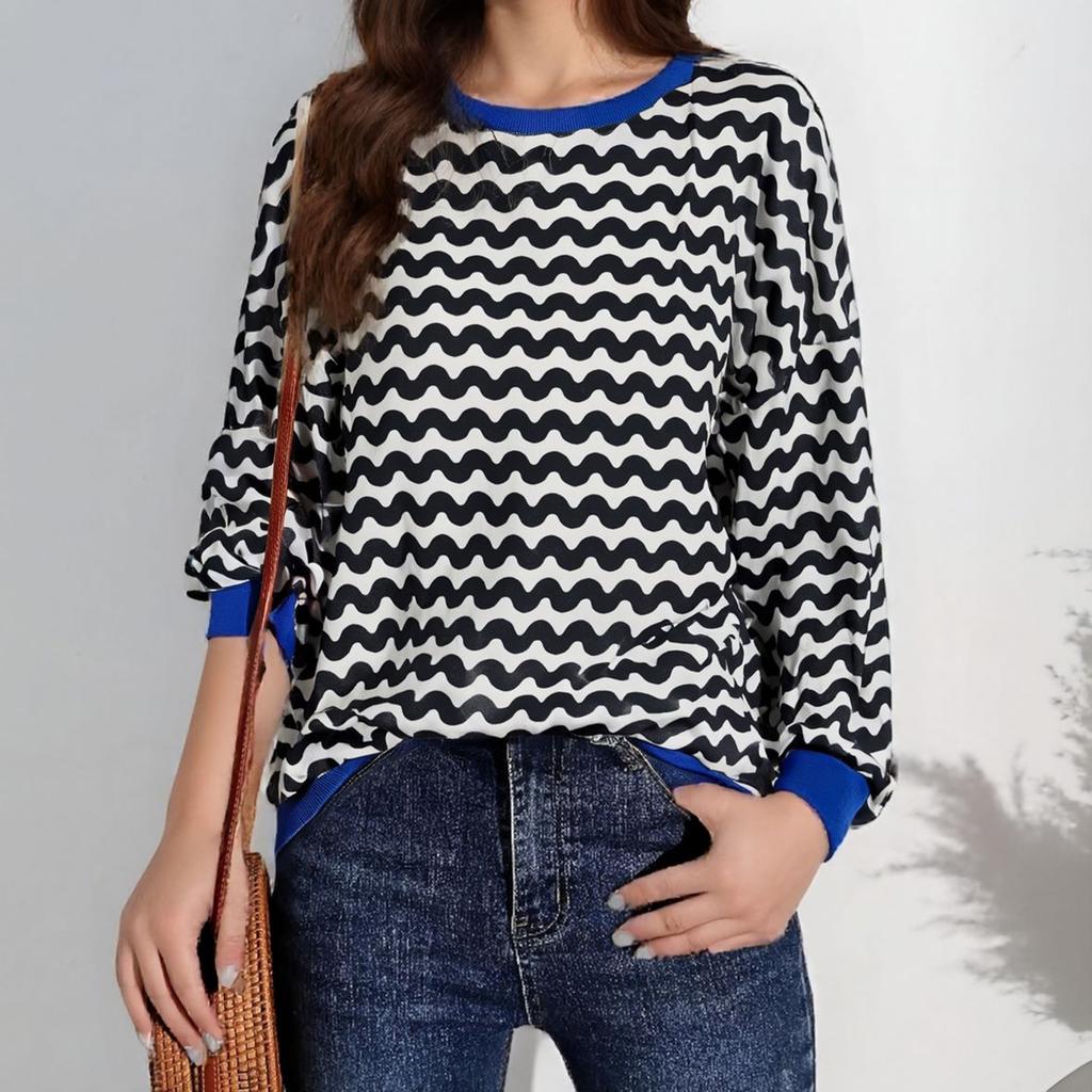 Women's Casual Wave Pattern Long Sleeve Sweatshirt