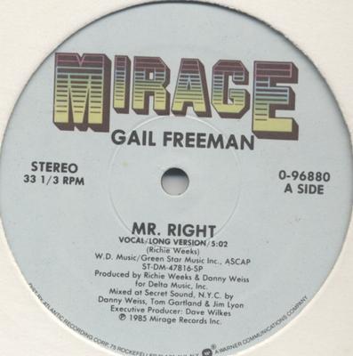 12inch Record GAIL FREEMAN - Mr. Right 096880 Mirage 1985 US Dance & Electronica Used