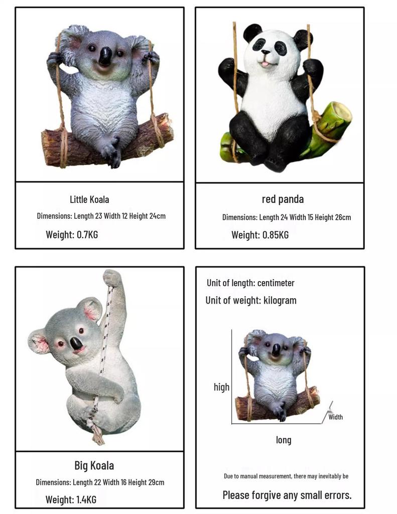 Resin Tree Hanging Animal Crafts: Koala Climbing, Panda on Swing