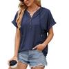Women's Hooded Short Sleeve Button Placket Loose Fit Urban Casual T Shirt Hoodie Top