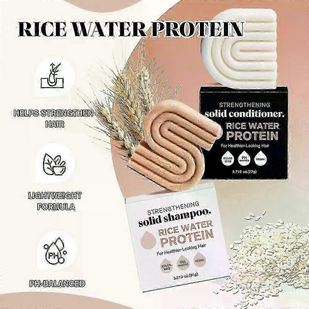 2-Pack Rice Protein Shampoo Bar & Conditioner Bar Set for Hair Growth, Strengthening Hair, Natural Plant-Based Formula for All Hair Types