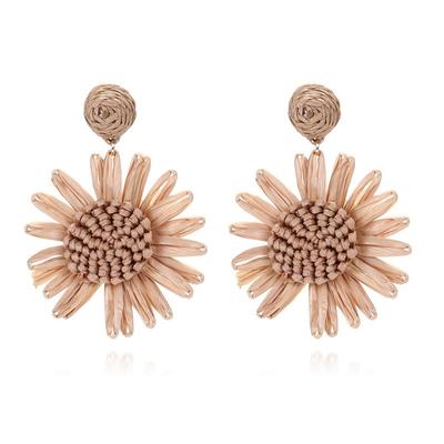 Drop Earrings Exaggerated Bohemian Earrings Women'S Drop Raffia Braid Chrysanthemum