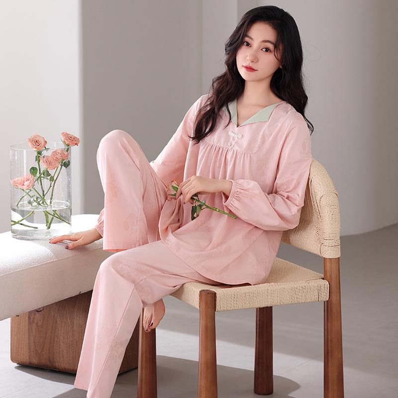2024 Damen Langarm Baumwollpyjama: Neuer chinesischer Stil, Herbst/Frühling-Pullover für drinnen/draußen
