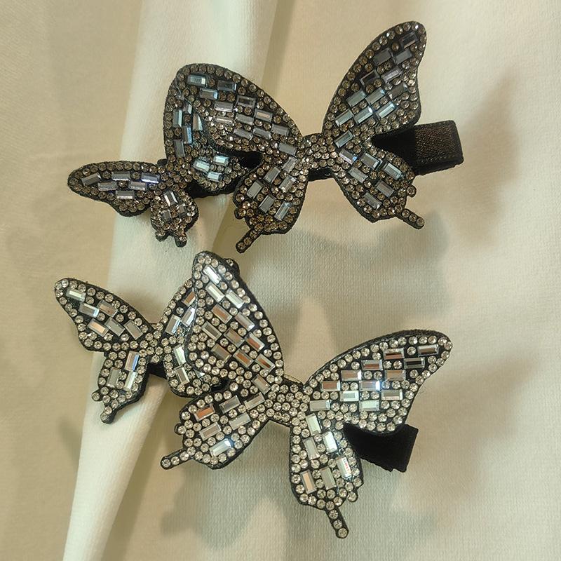 2Pcs Sparkling Side Bangs Clip Fashionable Full Diamond Elegant Butterfly Hair Clip Sweet Duckbill Clip Hair Accessories