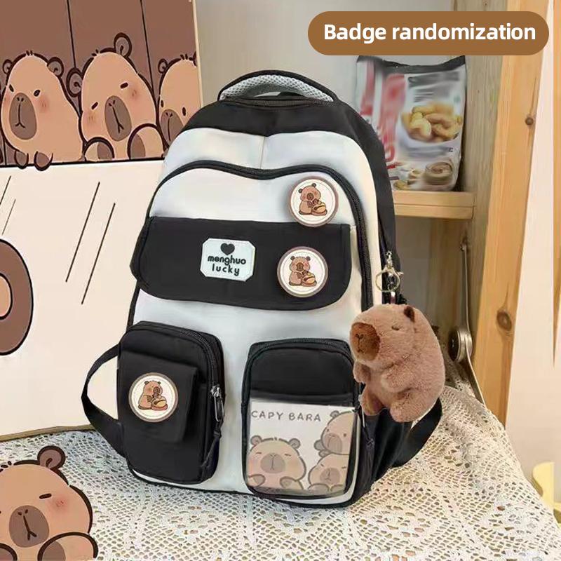 

Рюкзак Capibala Легкий с уменьшением нагрузки Новый рюкзак для защиты позвоночника Большой вместимости Мультяшный Милый Контрастный Джокер Студенческие Школьные Рюкзаки чёрный